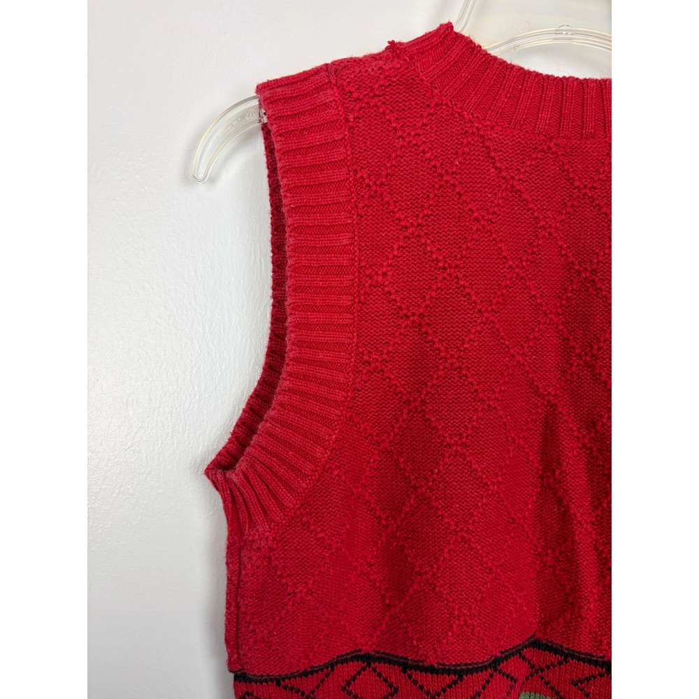Vintage Capacity Red Cow Print Cardigan Vest Small‎ Ramie Cotton Knit Button Up - Picture 8 of 9